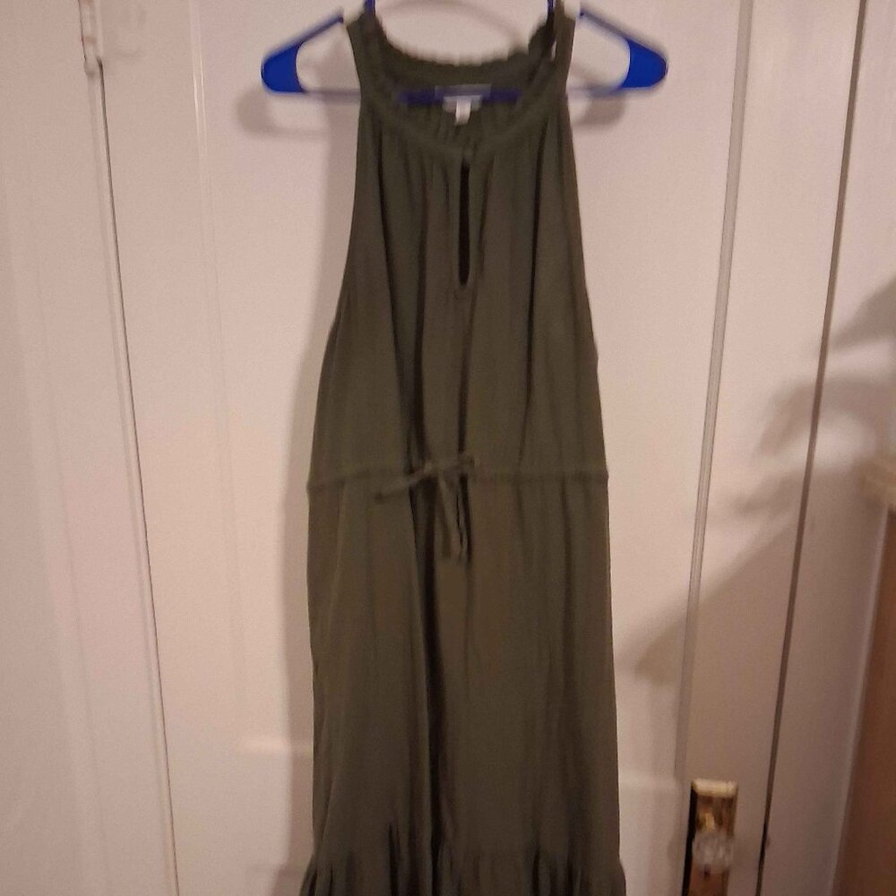 Time and Tru Women's Midi Double Cloth Dress with a halter neckline